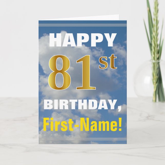 Carte Bold, Ciel nuageux, Faux Gold 81ème Anniversaire + (Devant)
