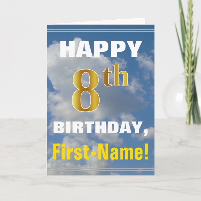 Carte Bold, Ciel nuageux, Faux Gold 8ème anniversaire +  (Devant)