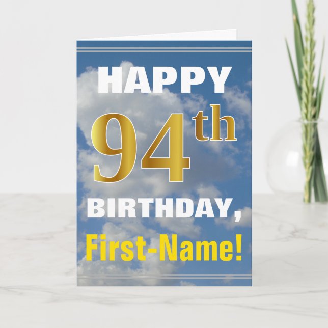 Carte Bold, Ciel nuageux, Faux Gold 94e anniversaire + N (Devant)