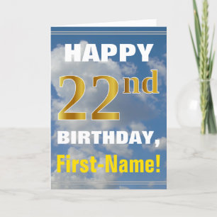 Carte Bold, Cloudy Sky, Faux Gold 22nd Birthday + Name