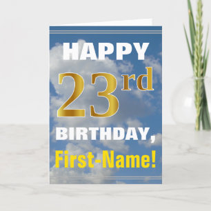 Carte Bold, Cloudy Sky, Faux Gold 23rd Birthday + Name