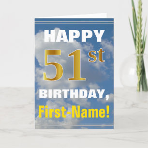 Carte Bold, Cloudy Sky, Faux Gold 51st Birthday + Name