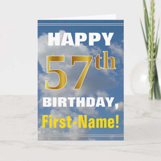Carte Bold, Cloudy Sky, Faux Gold 57th Birthday + Name (Devant)