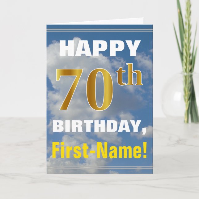 Carte Bold, Cloudy Sky, Faux Gold 70th Birthday + nom (Devant)