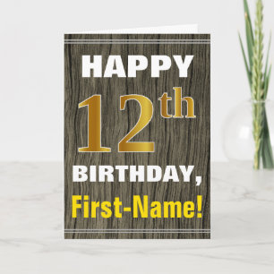 Carte Bold, Faux Wood, Faux Gold 12e anniversaire + Nom