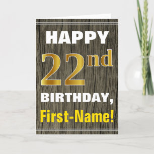 Carte Bold, Faux Wood, Faux Gold 22e anniversaire + Nom