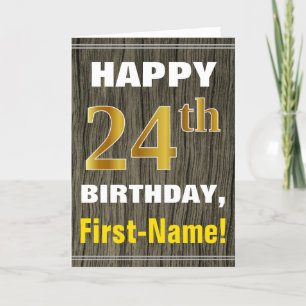 Carte Bold, Faux Wood, Faux Gold 24e anniversaire + Nom