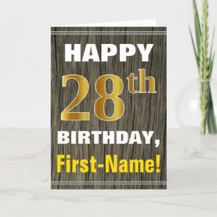 Carte Bold, Faux Wood, Faux Gold 28e anniversaire + Nom