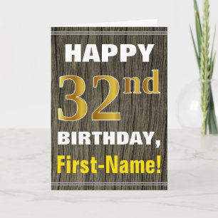 Carte Bold, Faux Wood, Faux Gold 32e anniversaire + Nom