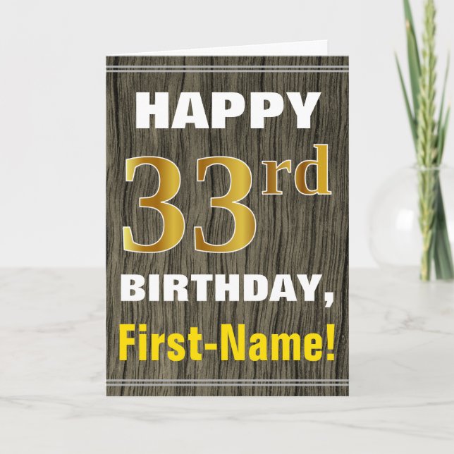 Carte Bold, Faux Wood, Faux Gold 33e anniversaire + Nom (Devant)