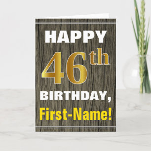 Carte Bold, Faux Wood, Faux Gold 46e anniversaire + Nom