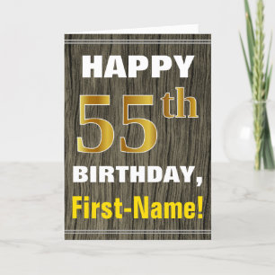 Carte Bold, Faux Wood, Faux Gold 55e anniversaire + Nom