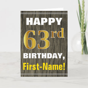 Carte Bold, Faux Wood, Faux Gold 63e anniversaire + nom