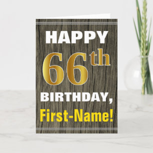 Carte Bold, Faux Wood, Faux Gold 66e anniversaire + Nom