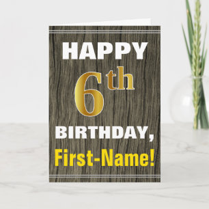 Carte Bold, Faux Wood, Faux Gold 6ème anniversaire + Nom