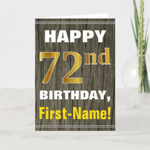Carte Bold, Faux Wood, Faux Gold 72e anniversaire + Nom