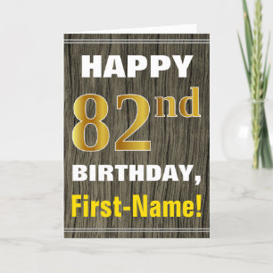 Carte Bold, Faux Wood, Faux Gold 82e anniversaire + Nom