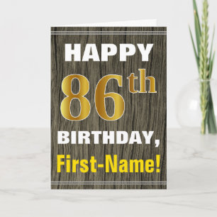 Carte Bold, Faux Wood, Faux Gold 86e anniversaire + Nom