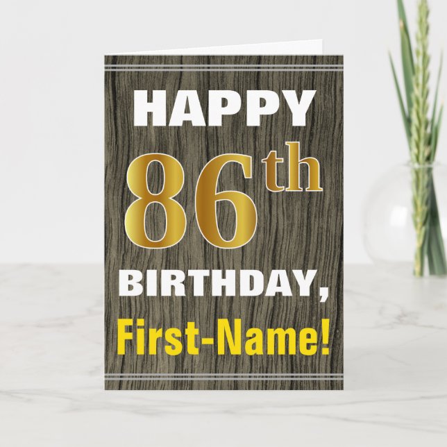 Carte Bold, Faux Wood, Faux Gold 86e anniversaire + Nom (Devant)