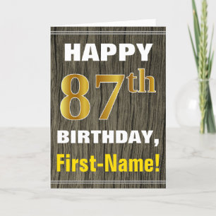 Carte Bold, Faux Wood, Faux Gold 87e anniversaire + Nom