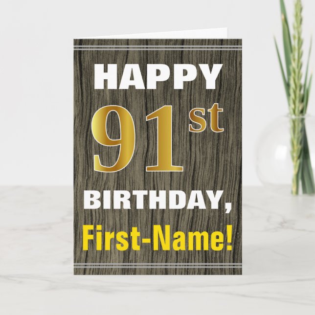 Carte Bold, Faux Wood, Faux Gold 91ème anniversaire + No (Devant)