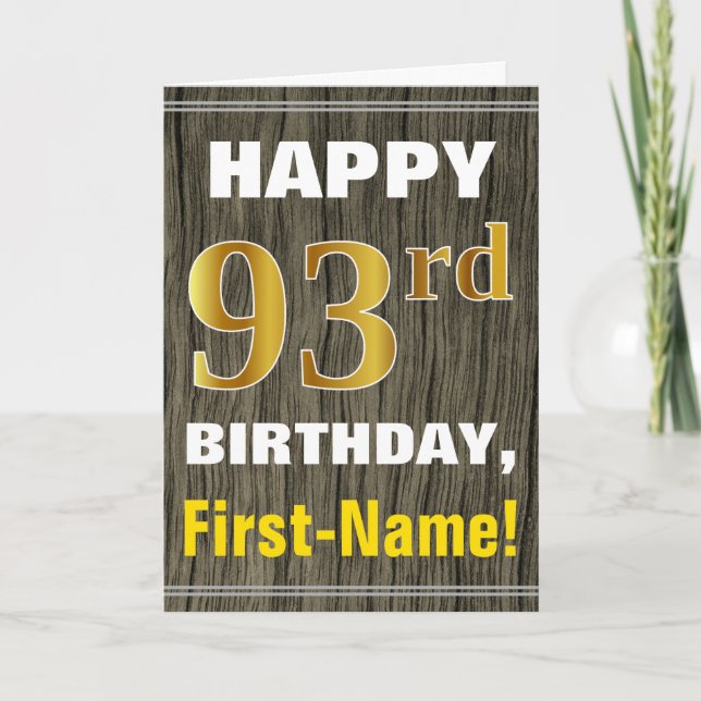 Carte Bold, Faux Wood, Faux Gold 93ème anniversaire + No (Devant)