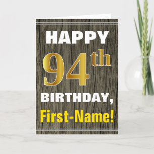 Carte Bold, Faux Wood, Faux Gold 94e anniversaire + Nom