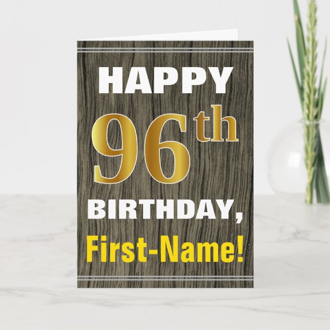 Carte Bold, Faux Wood, Faux Gold 96e anniversaire + Nom (Devant)