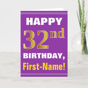 Carte Bold, Purple, Faux Gold 32nd Birthday w/ Name Card