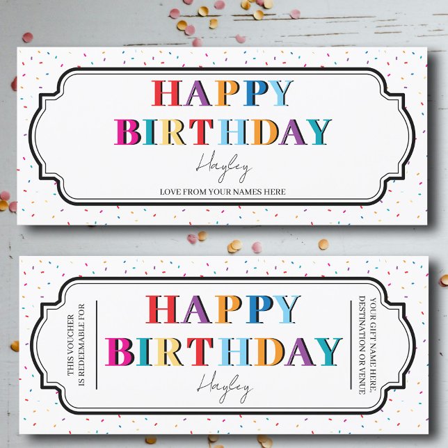 Carte Bon bon cadeau d'anniversaire personnalisé (Happy Birthday Custom Gift Certificate Voucher)