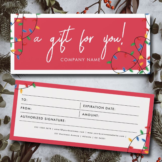 Carte Bon cadeau cadeau de Noël pour les entreprises (Christmas Lights Business Gift Certificate Voucher)