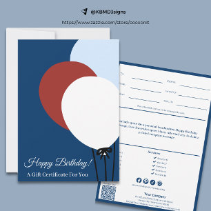 Carte Bon cadeau d'anniversaire Ballons rouges