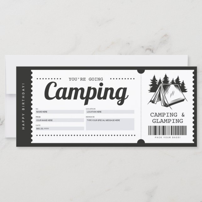 Carte Bon cadeau de camping, Certificat de camp d'été (Devant)