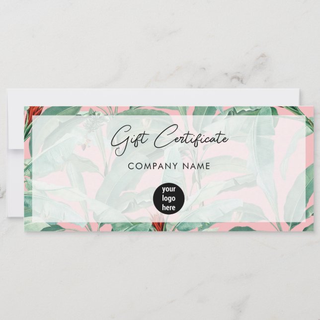 Carte Bon cadeau de logo commercial Tropical (Dos)