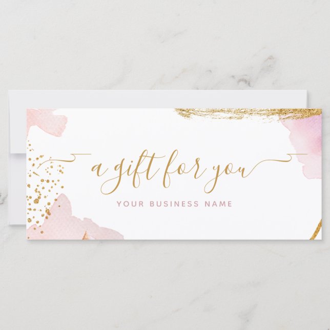 Carte Bon cadeau Pink Gold Script Abstrait Aquarelle (Devant)