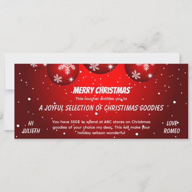 Carte Bon de Cadeau de Noël Rouge Festif (Devant)