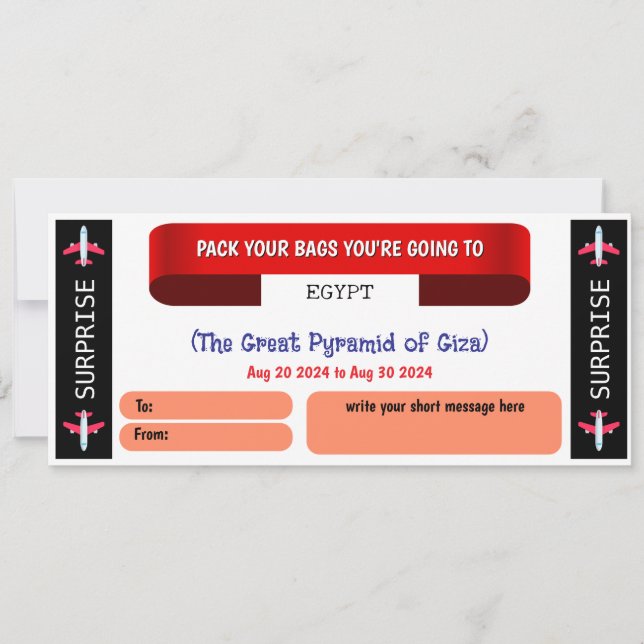 Carte Bon de cadeau pour un voyage en Égypte (Devant)
