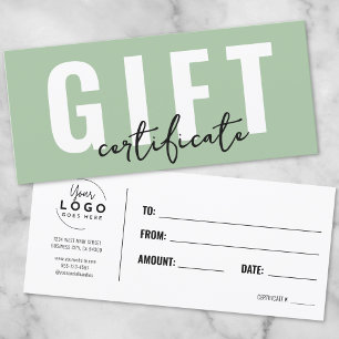 Carte Bon de certificat cadeau vert Logo