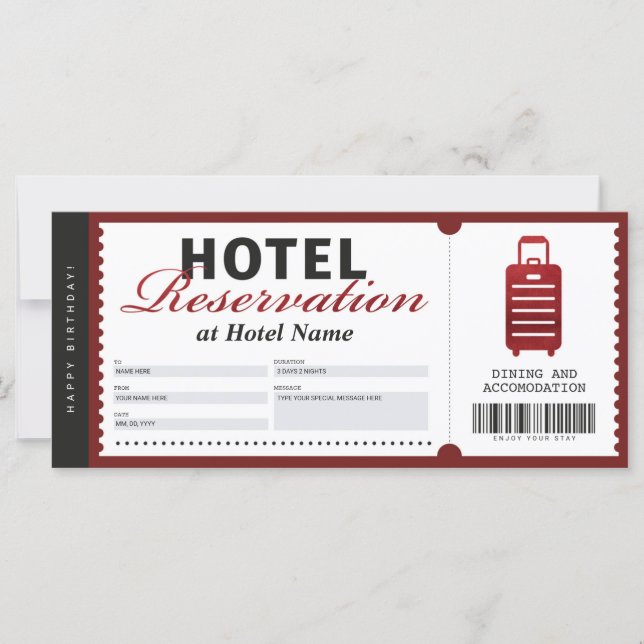 Carte Bon de réservation d'hôtel séjour Certificat de bo (Devant)