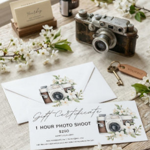 Carte Bon de séance de prise de vue photo certificat-cad