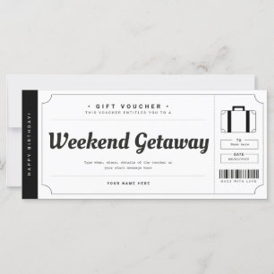 Carte Bon de voyage cadeau pour un week-end surprise