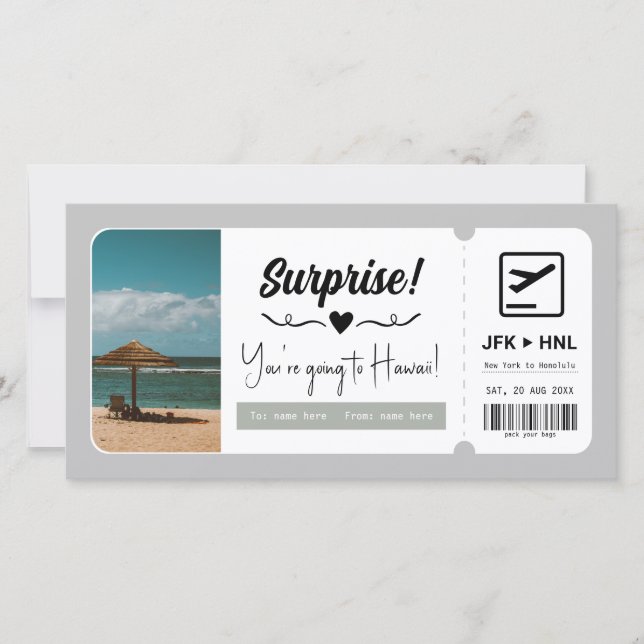 Carte Bon de voyage Certificat cadeau Surprise Vacances (Devant)