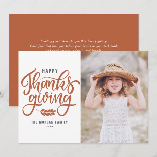 Carte Bon thanksgiving à lettres orange (Devant / Derrière)