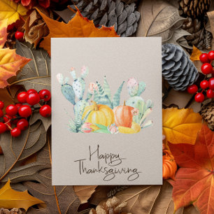 Carte Bon thanksgiving aquarelle Citrouille Cactus
