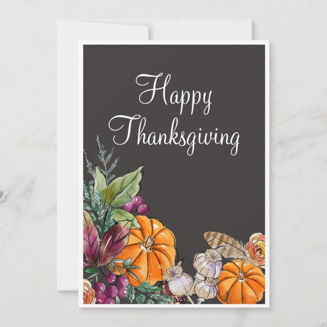 Carte Bon thanksgiving aquarelle Citrouilles Automne (Devant)