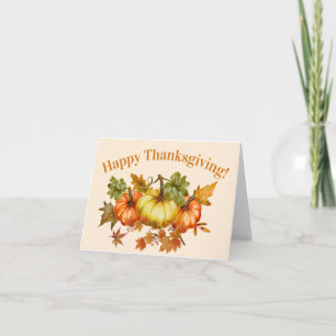 Carte Bon thanksgiving aquarelle Citrouilles et Feuilles