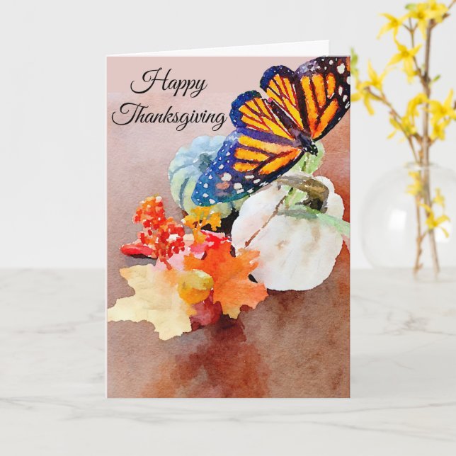 Carte Bon thanksgiving Aquarelle Monarque Papillon (Fleur jaune)
