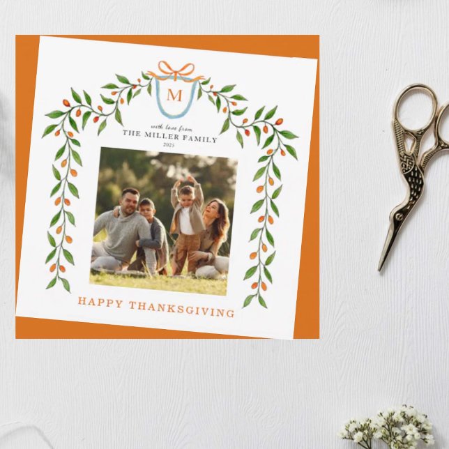 Carte Bon thanksgiving Automne Monogramme Photo Salutati (Créateur téléchargé)