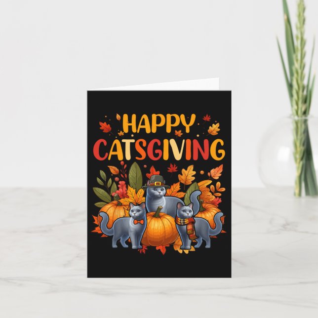 Carte Bon thanksgiving Chat Trois Cute Russe Bleu Chat (Devant)