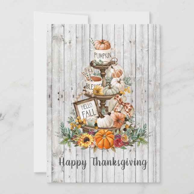 Carte Bon thanksgiving Citrouille d'automne en bois rust (Devant)